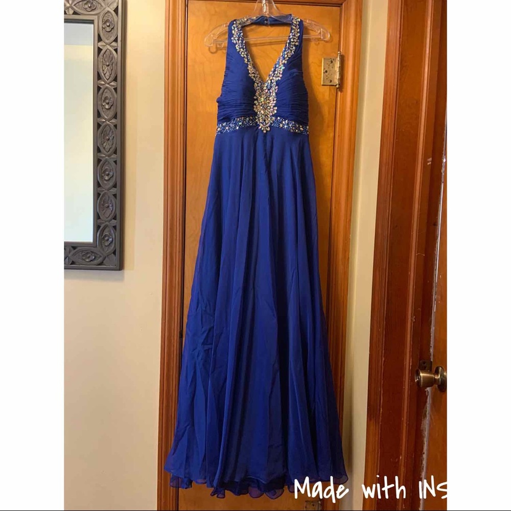 Alyce Paris Royal Blue Halter Gown with Rhinestone